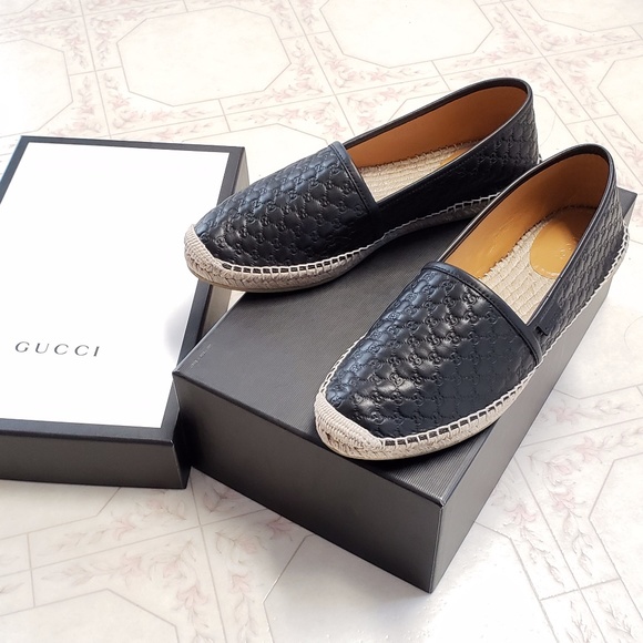 GUCCI AUTHENTIC Black Leather Espadrille Shoes - Picture 1 of 8